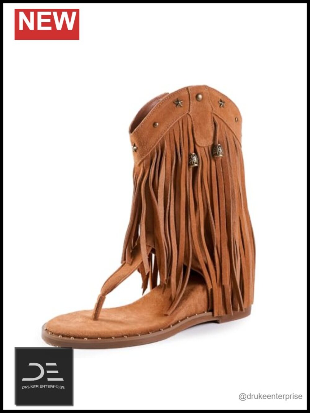 Boho Tassel Fringe Gladiator Sandals Wedge Heel Vegan Suede Side Zipper